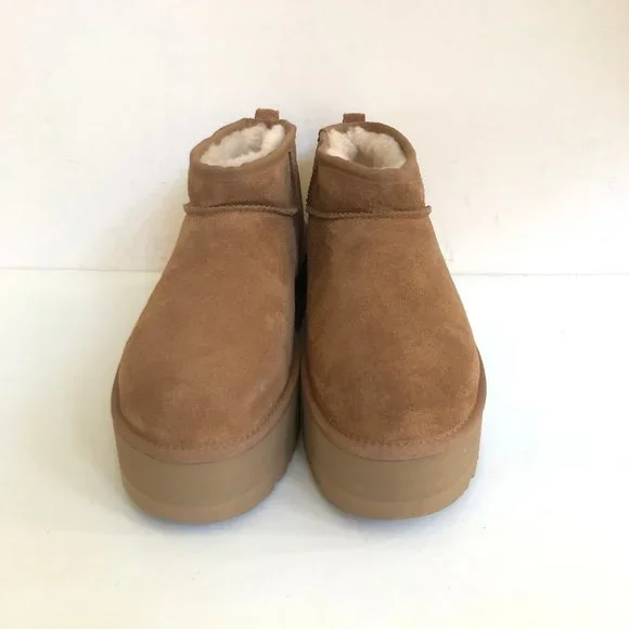 UGG CLASSIC ULTRA MINI PLATFORM CHESTNUT SHEARLING BOOTS US
